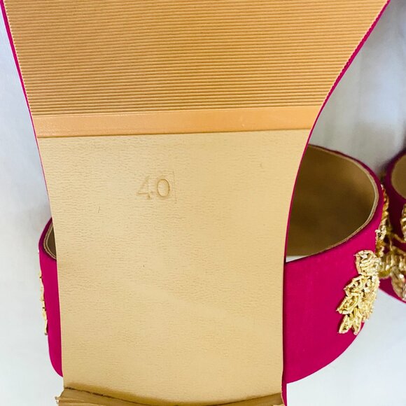 NWT Bright Pink Gold Embroidered Preet Kaur India Designer Sandals Flats 40 - Picture 7 of 7